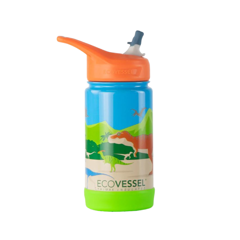 Ecovessel Frost Kids Insulated Water Bottle With Flip Straw 12 Oz - Dinosaur