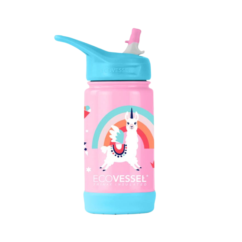 Ecovessel Frost Kids Insulated Water Bottle With Flip Straw 12 Oz - Llama
